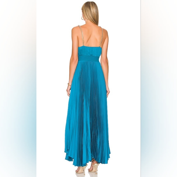 Alice + Olivia Gloria Pleated Maxi Dress in Ocean Blue - Picture 2 of 12